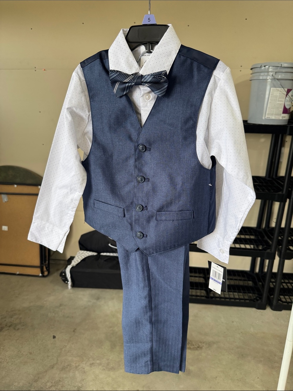 Boys Navy Blue 4-Piece Dress Suit with Bow Tie